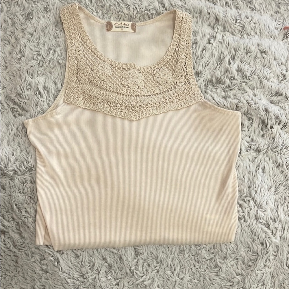 Altar'd State Cream Ribbed Embellished Tank Top